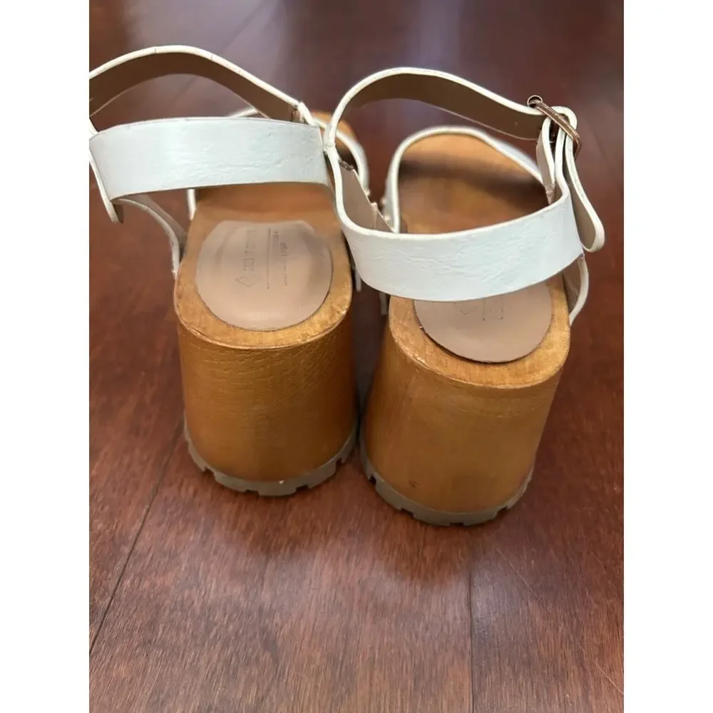 Call It Spring White Vegan Leather Platform Clog Sandals with Studs, Size 8.5